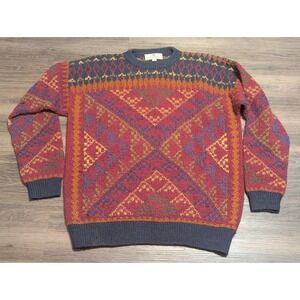 Peruvian Connection 100% Alpaca Handmade Geometric Sweater XL Burgundy Navy Blue